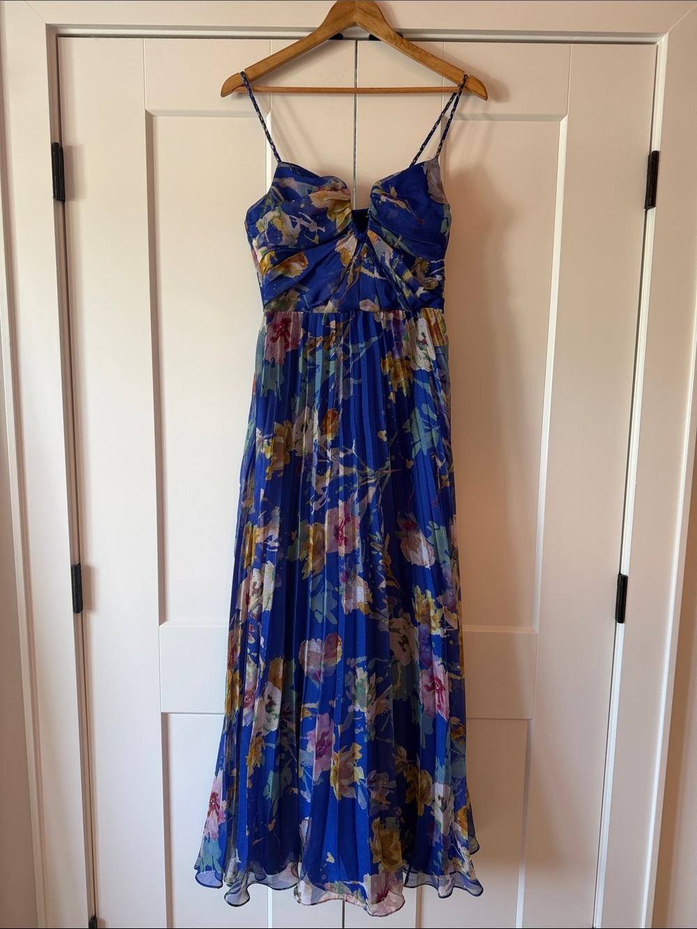 Aqua Blue Floral Spaghetti-Strap Maxi Dress